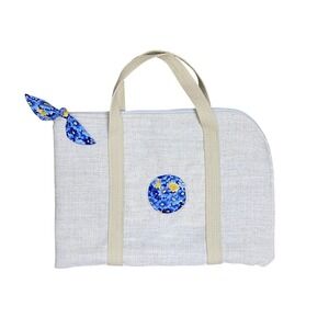 Handmade Linen Laptop Bag Floral Applique & Bow Accent Floral Linen‎ Zipper